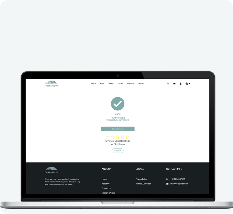 For Rent - Hotel, Catering and Game Booking Platform