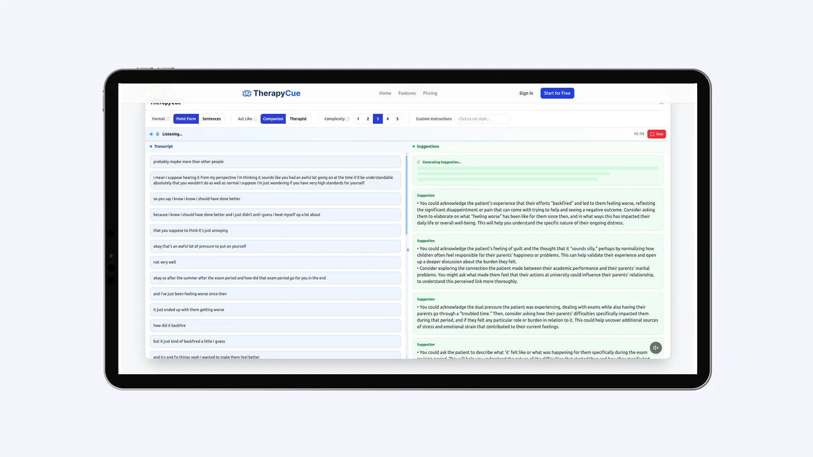 TherapyCue AI Clinical Assistant Platform