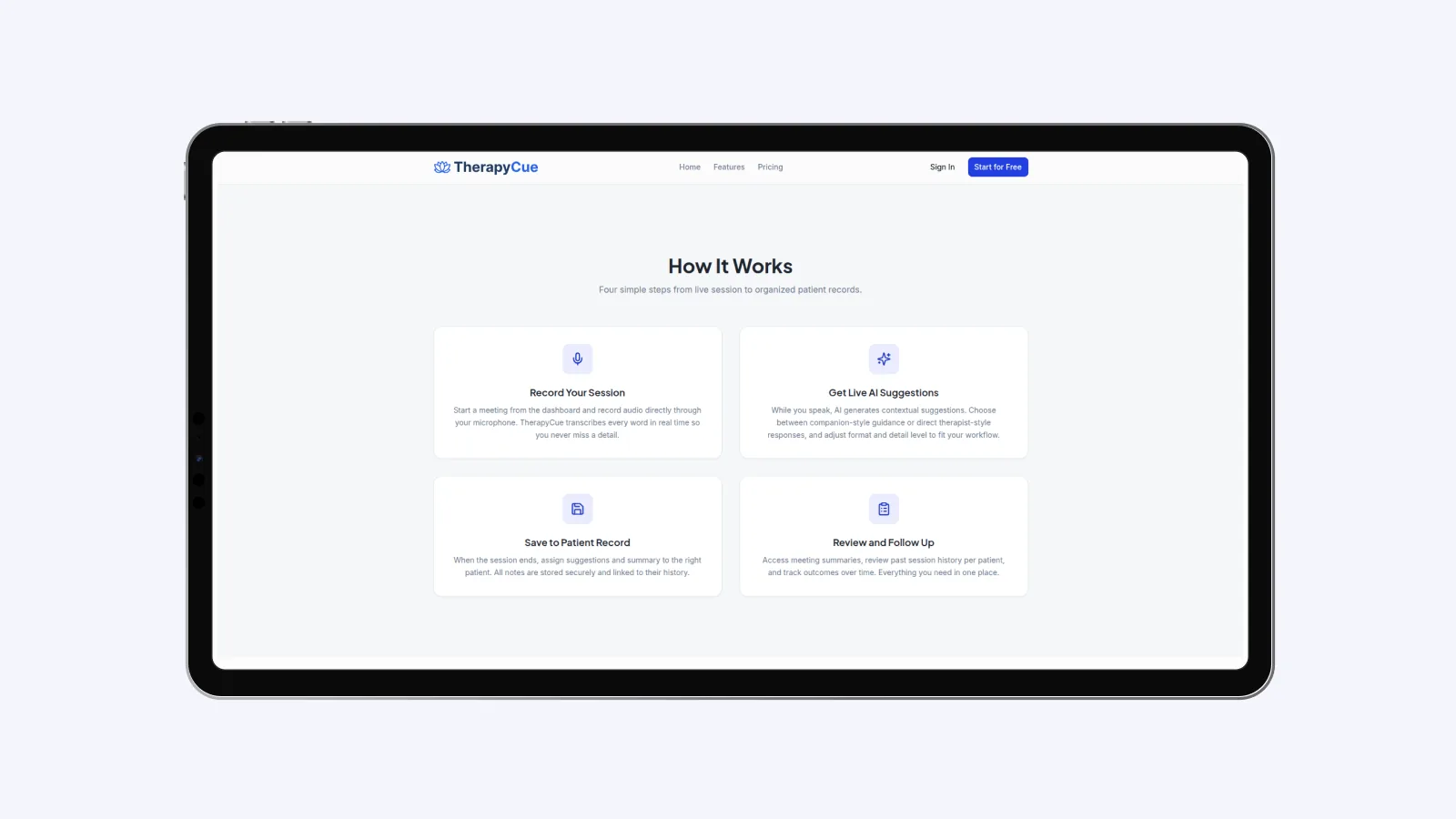 TherapyCue AI Clinical Assistant Platform