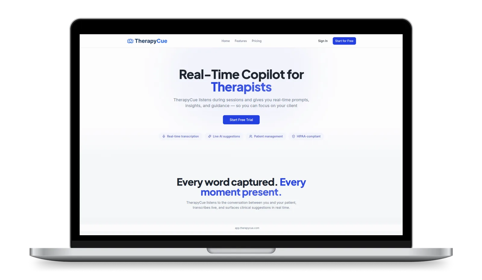 TherapyCue AI Clinical Assistant Platform